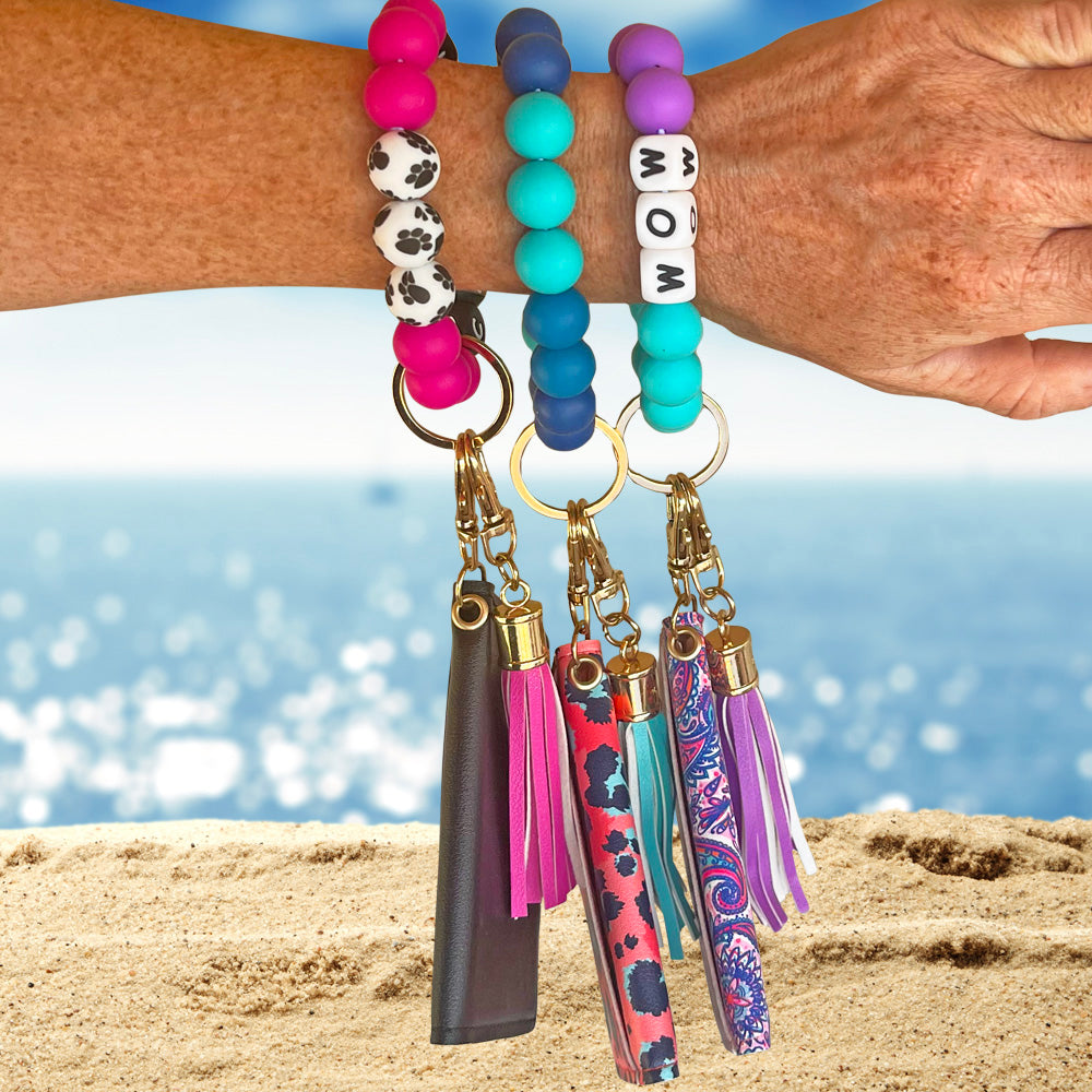 ID Wallet and Bracelet Keychain Set - Coral Leopard and Ocean