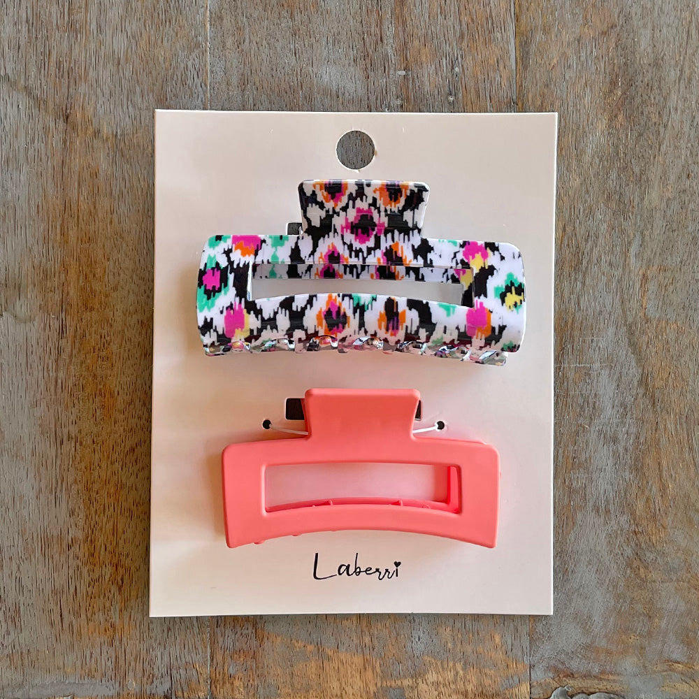 Set of Two Hair Claw Clips - Aztec & Coral