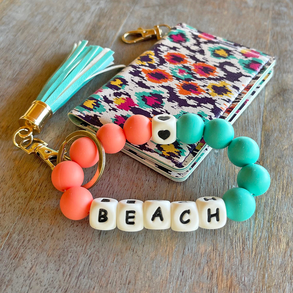 ID Wallet and Bracelet Keychain Set - Beach Aztec