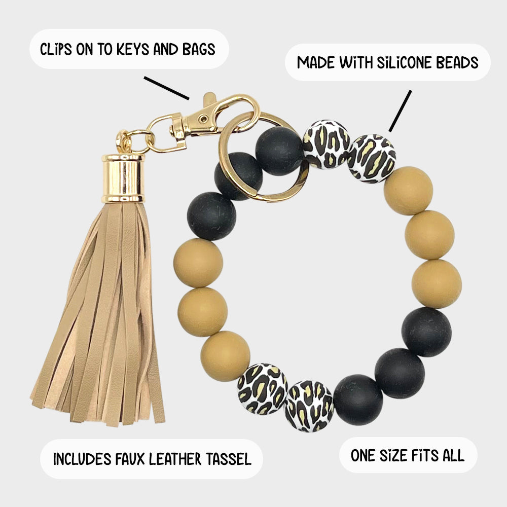 ID Wallet and Bracelet Keychain Set - White Leopard