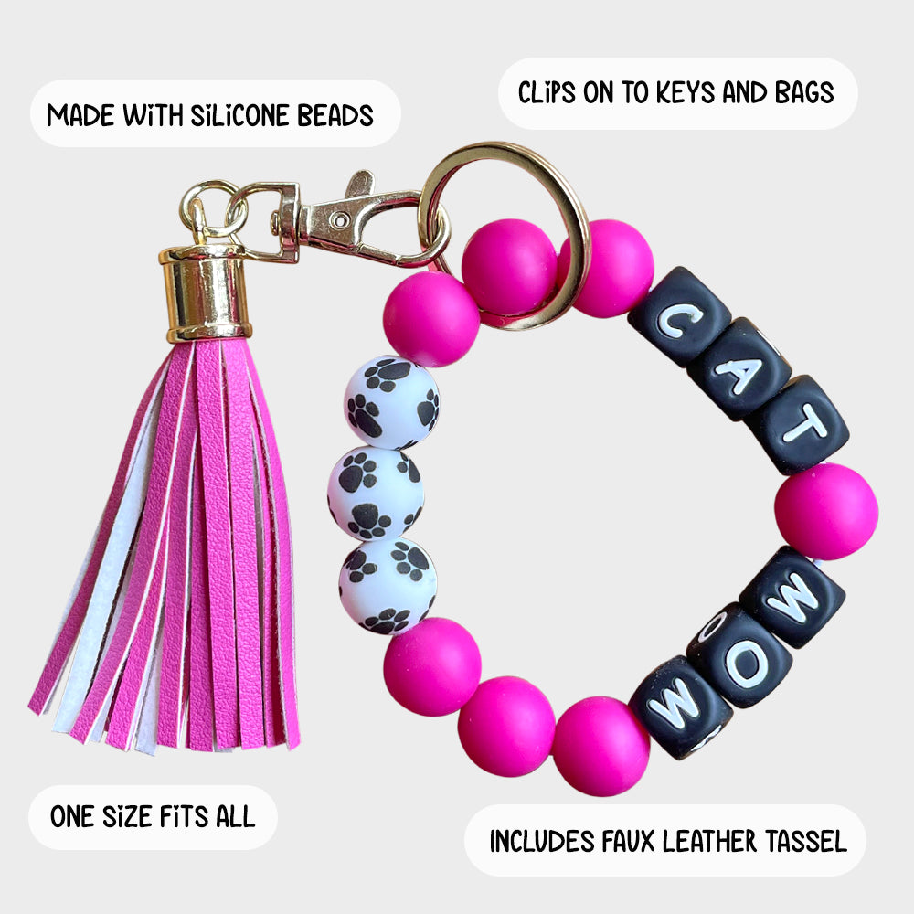 Silicone Bracelet Keychain Wristlet - Cat Mom