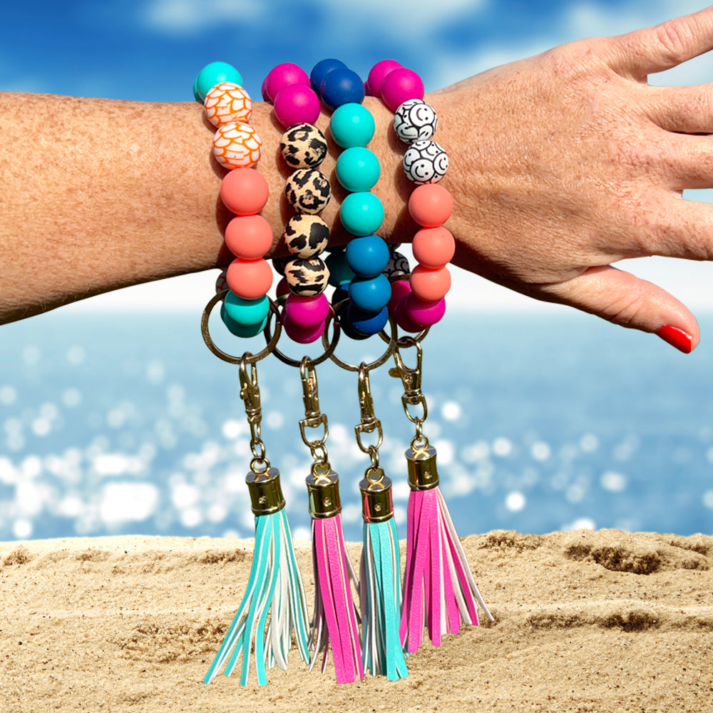 Silicone Bracelet Keychain Wristlet - Sea Coral