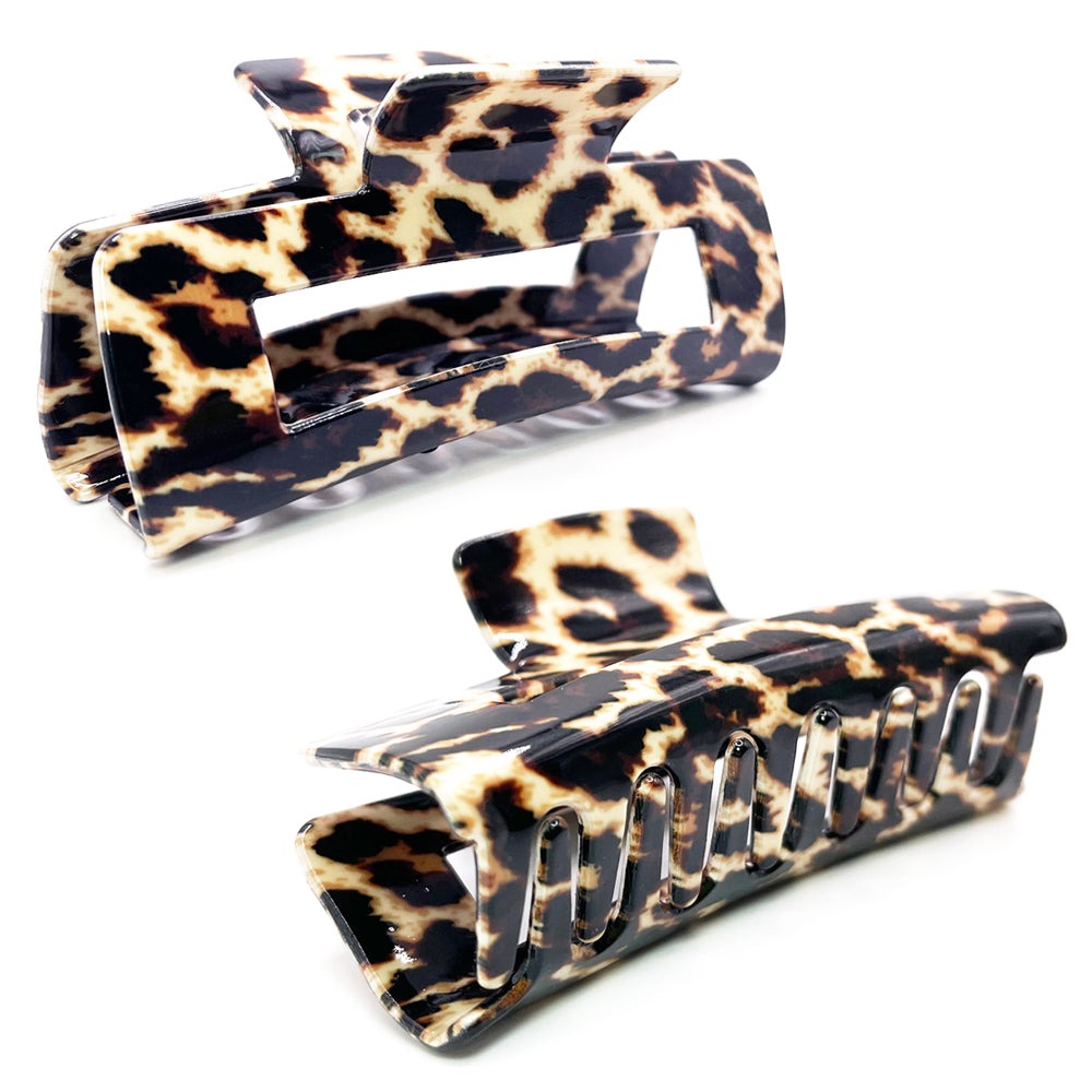 Set of Two Hair Claw Clips - Leopard & Black