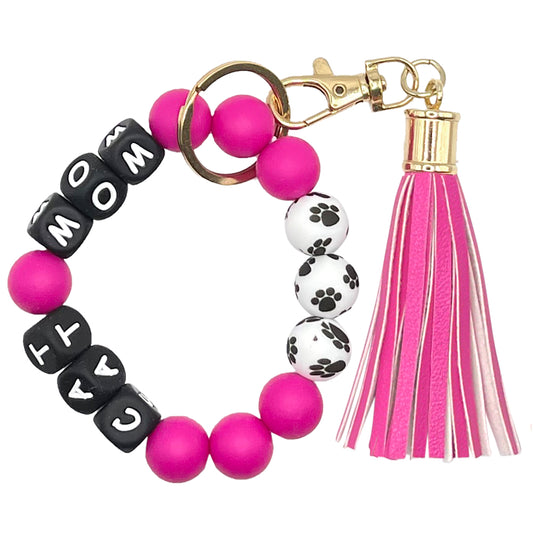 Silicone Bracelet Keychain Wristlet - Cat Mom