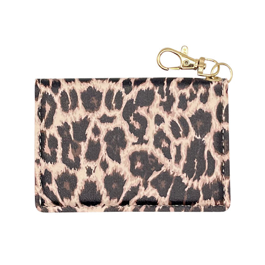 Slim ID Wallet Keychain for Women - Leopard