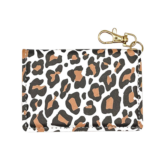 Slim ID Wallet Keychain for Women - White Leopard