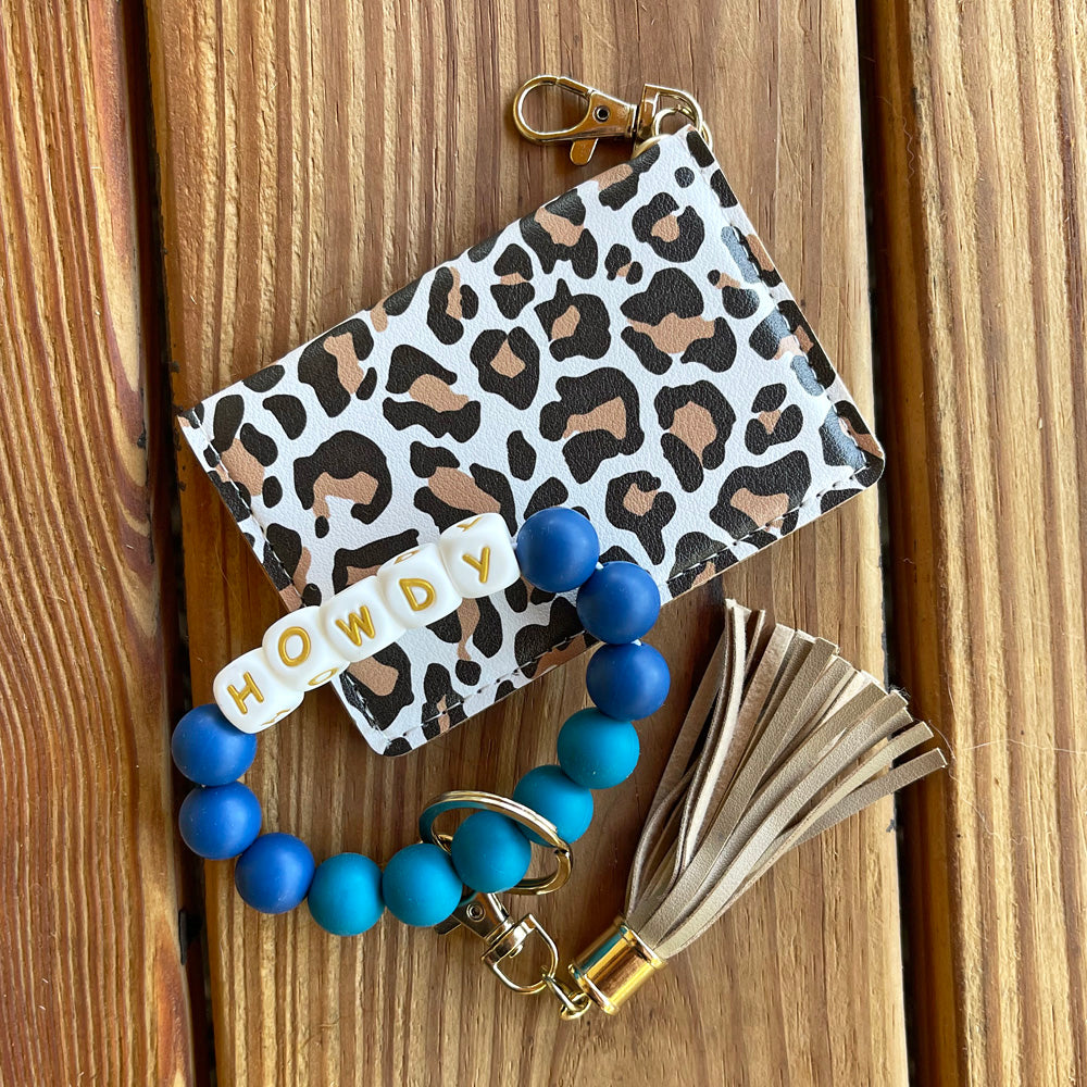 ID Wallet and Bracelet Keychain Set - Howdy Leopard