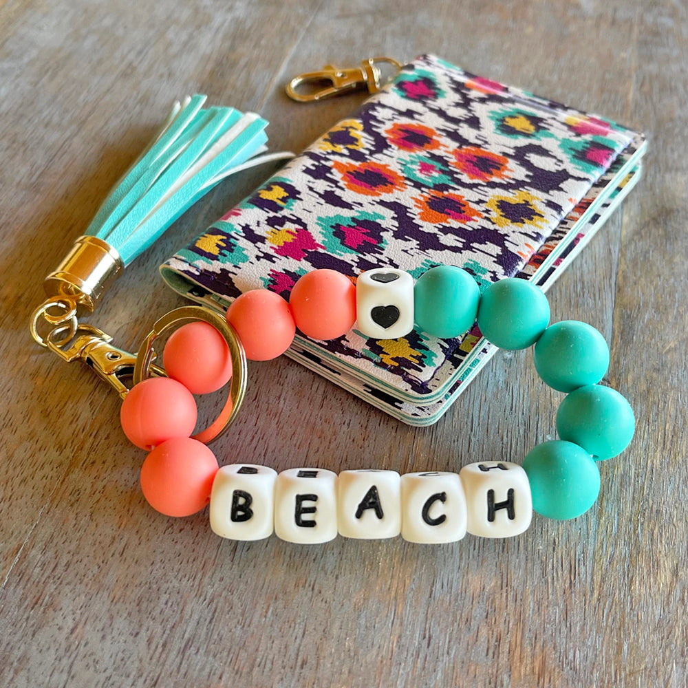 ID Wallet and Bracelet Keychain Set - Beach Aztec