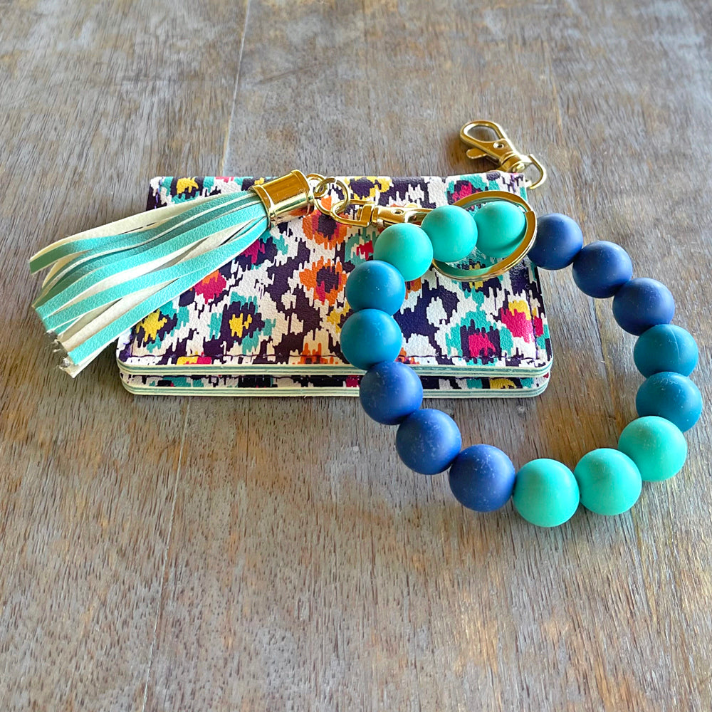 ID Wallet and Bracelet Keychain Set - Aztec and Ocean