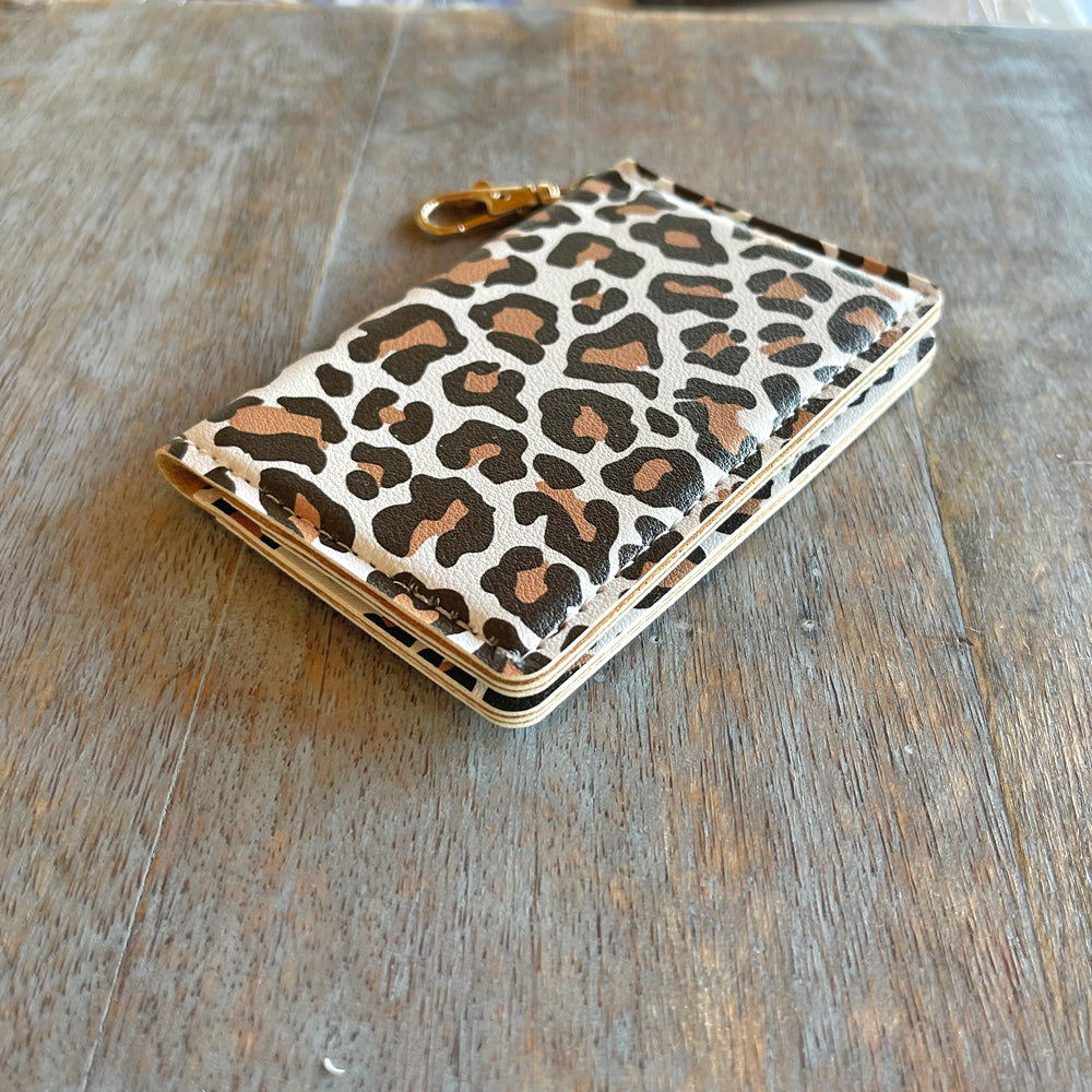 Slim ID Wallet Keychain for Women - White Leopard