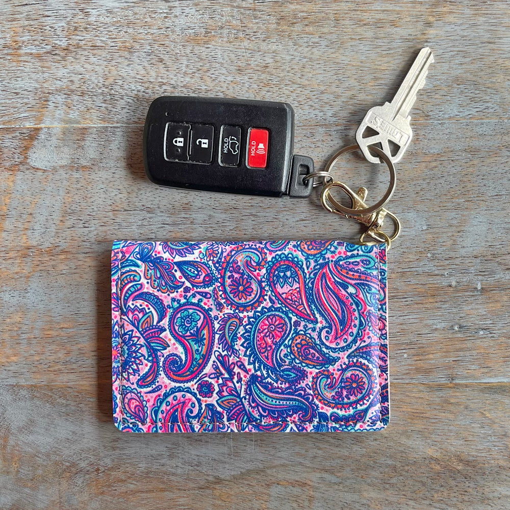 Slim ID Wallet Keychain for Women - Paisley