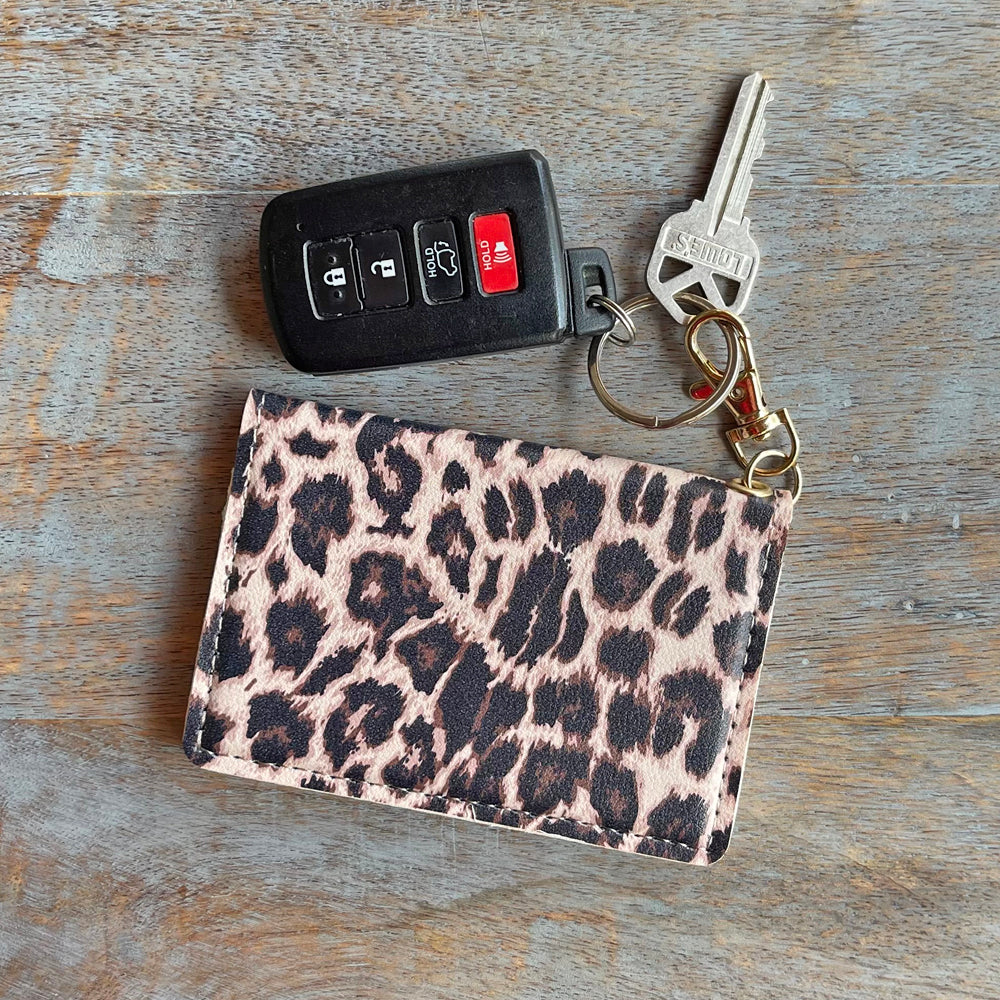 Slim ID Wallet Keychain for Women - Leopard