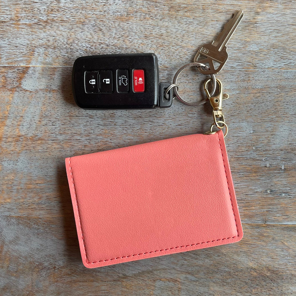 Slim ID Wallet Keychain for Women - Coral