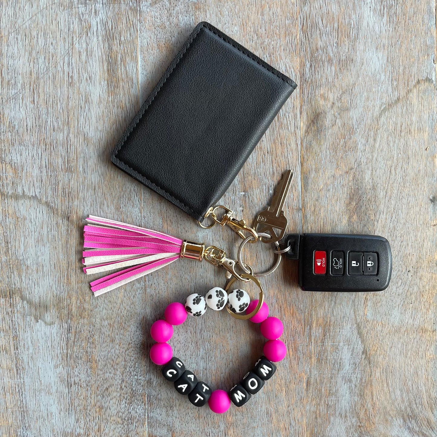 ID Wallet and Bracelet Keychain Set - Cat Mom