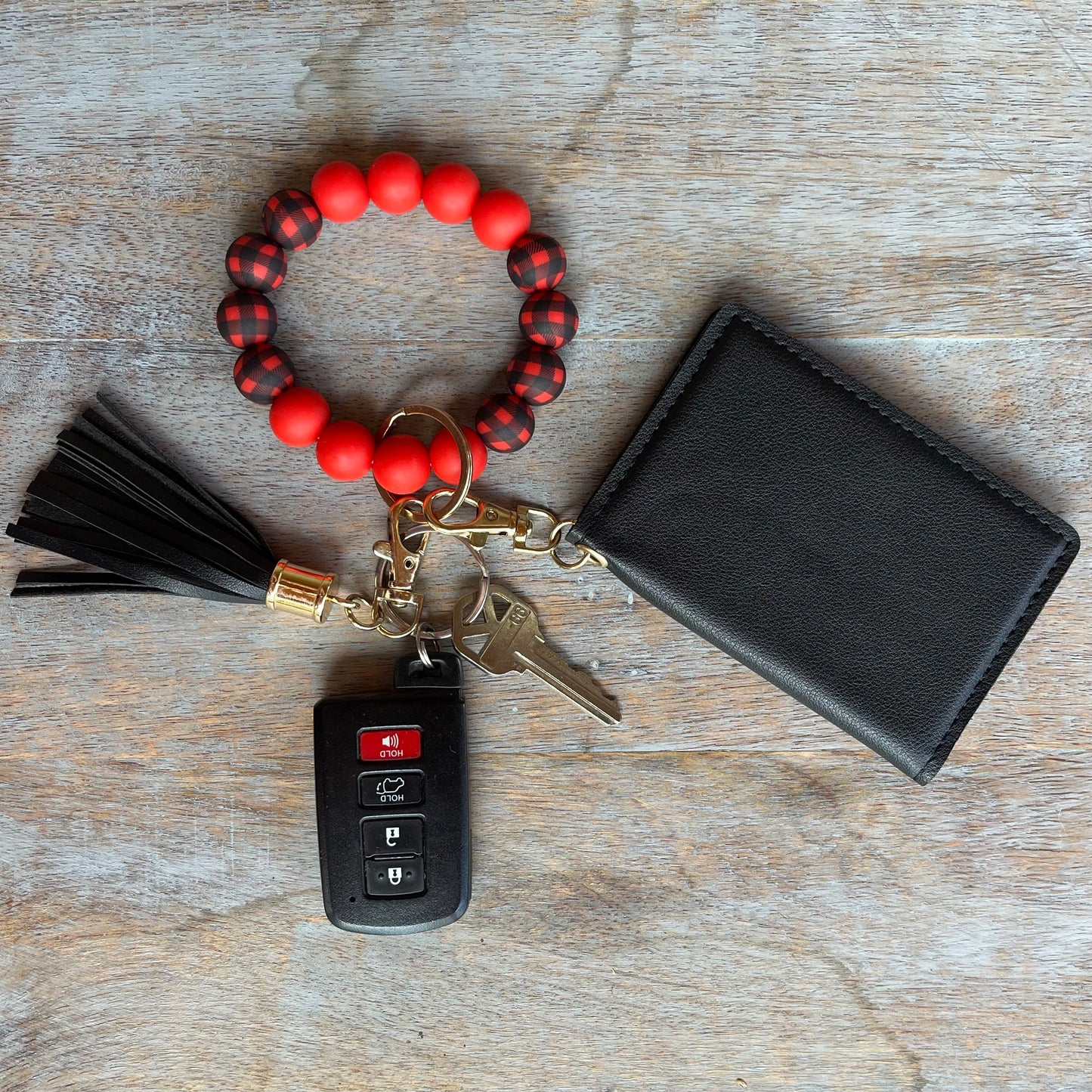 ID Wallet and Bracelet Keychain Set - Buffalo Plaid