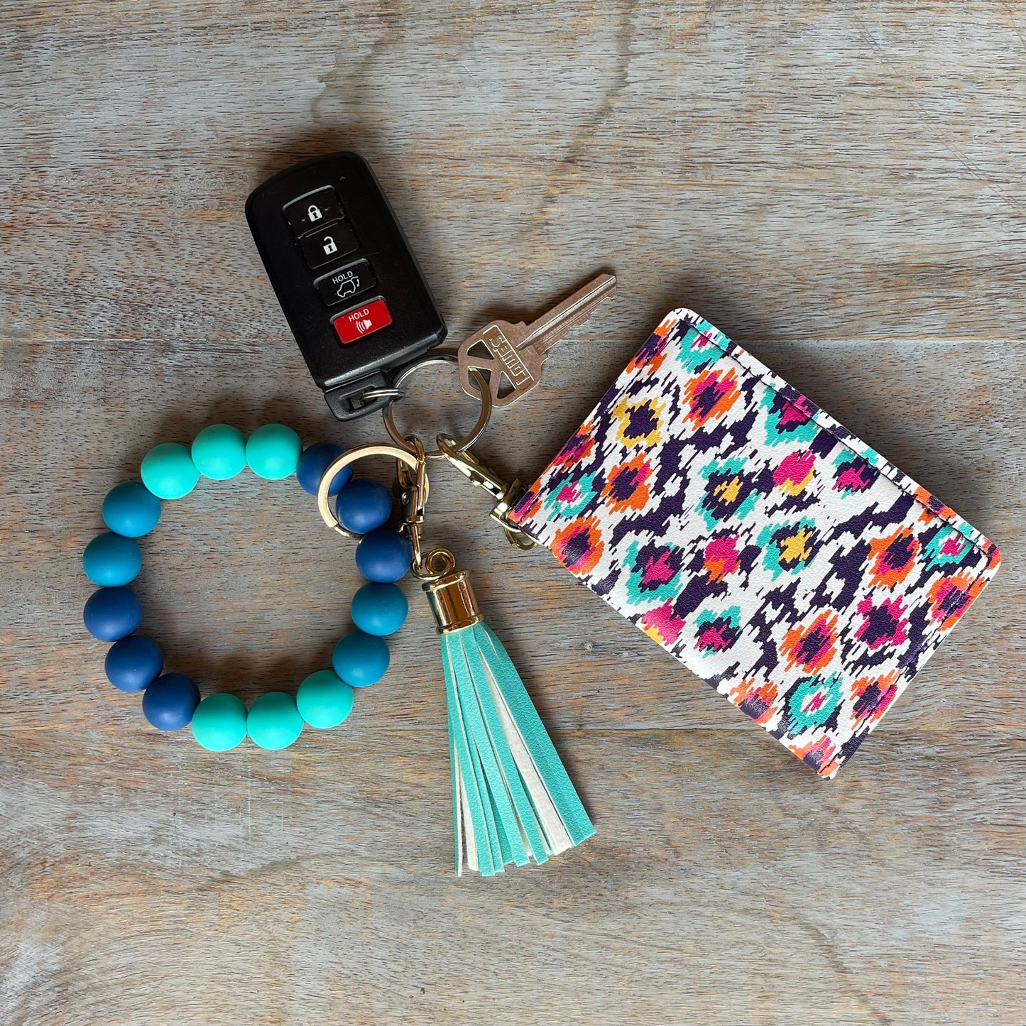 ID Wallet and Bracelet Keychain Set - Aztec and Ocean