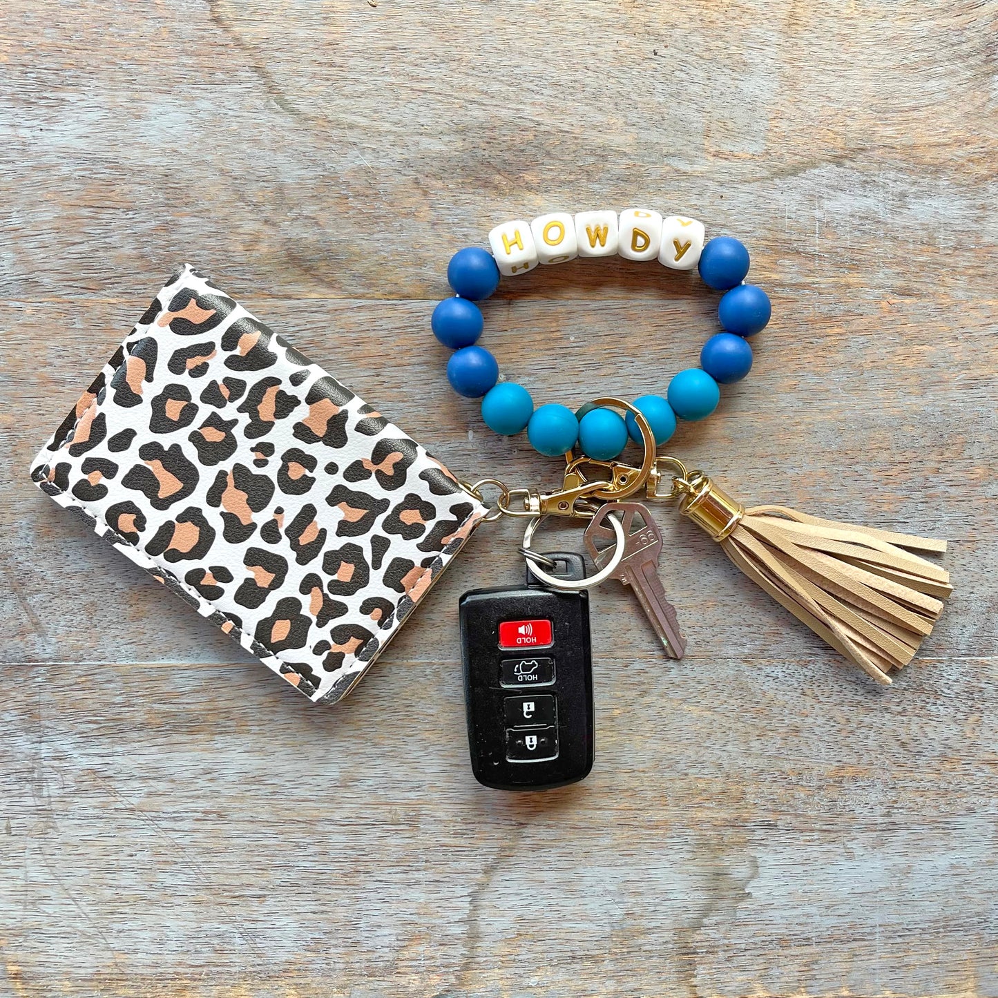 ID Wallet and Bracelet Keychain Set - Howdy Leopard