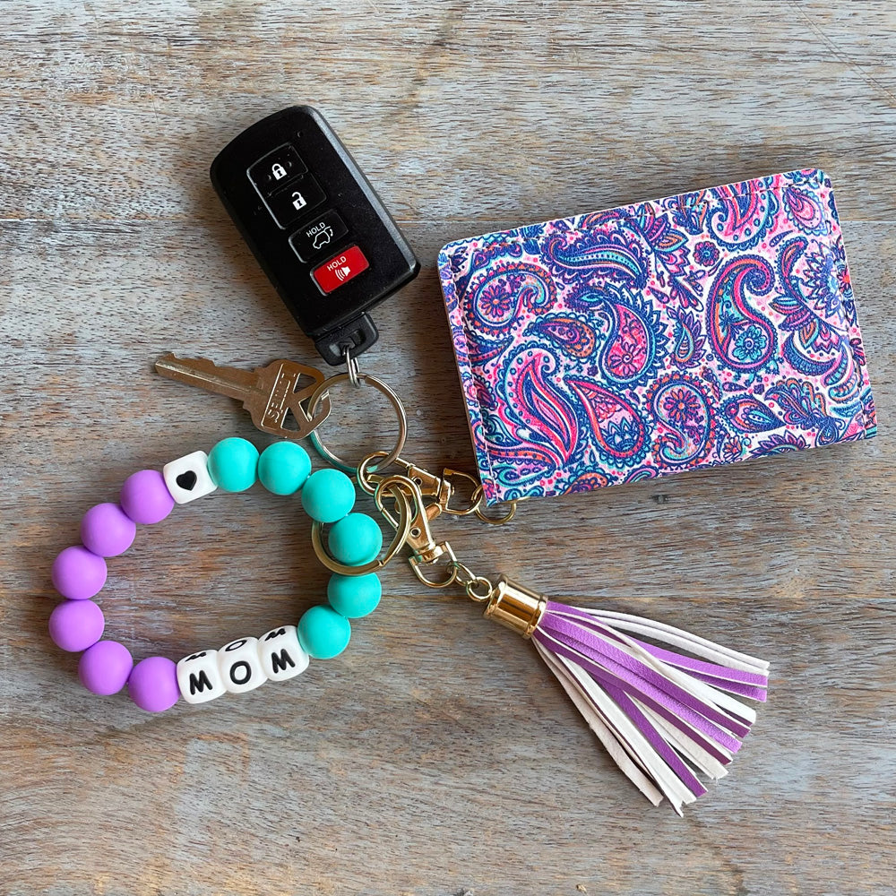 ID Wallet and Bracelet Keychain Set - Mom Paisley