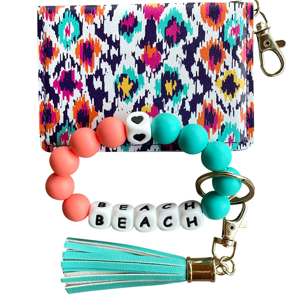 ID Wallet and Bracelet Keychain Set - Beach Aztec