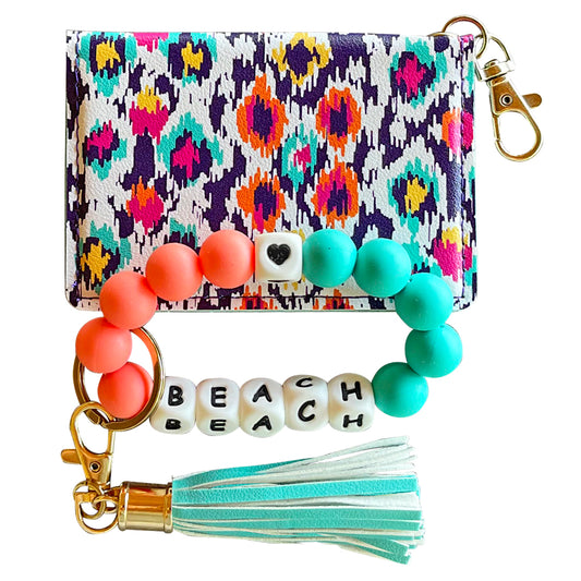 ID Wallet and Bracelet Keychain Set - Beach Aztec