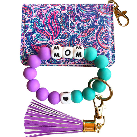 ID Wallet and Bracelet Keychain Set - Mom Paisley