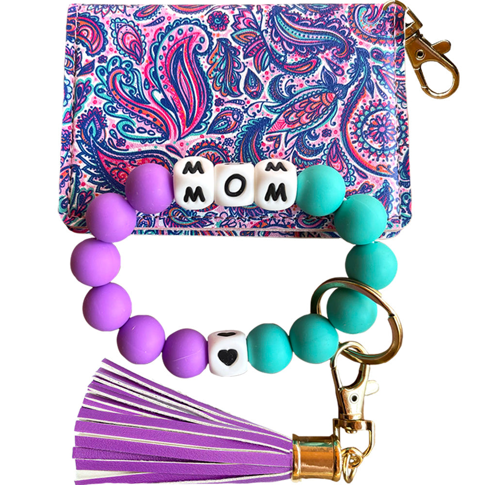 ID Wallet and Bracelet Keychain Set - Mom Paisley