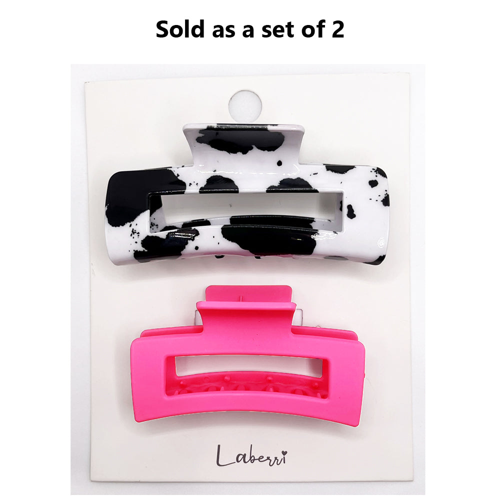 Set of Two Hair Clips - Cow & Hot Pink