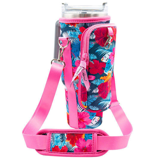 Crossbody 40 oz Tumbler" Handle" Bag - Hawaiian