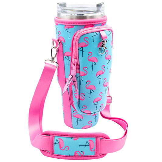 Crossbody 40 oz Tumbler" Handle" Bag - Flamingos