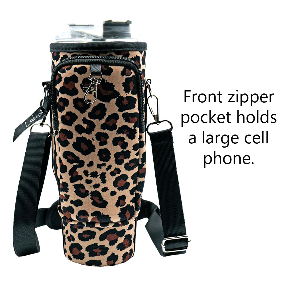 Crossbody 40 oz Tumbler" Handle" Bag - Leopard