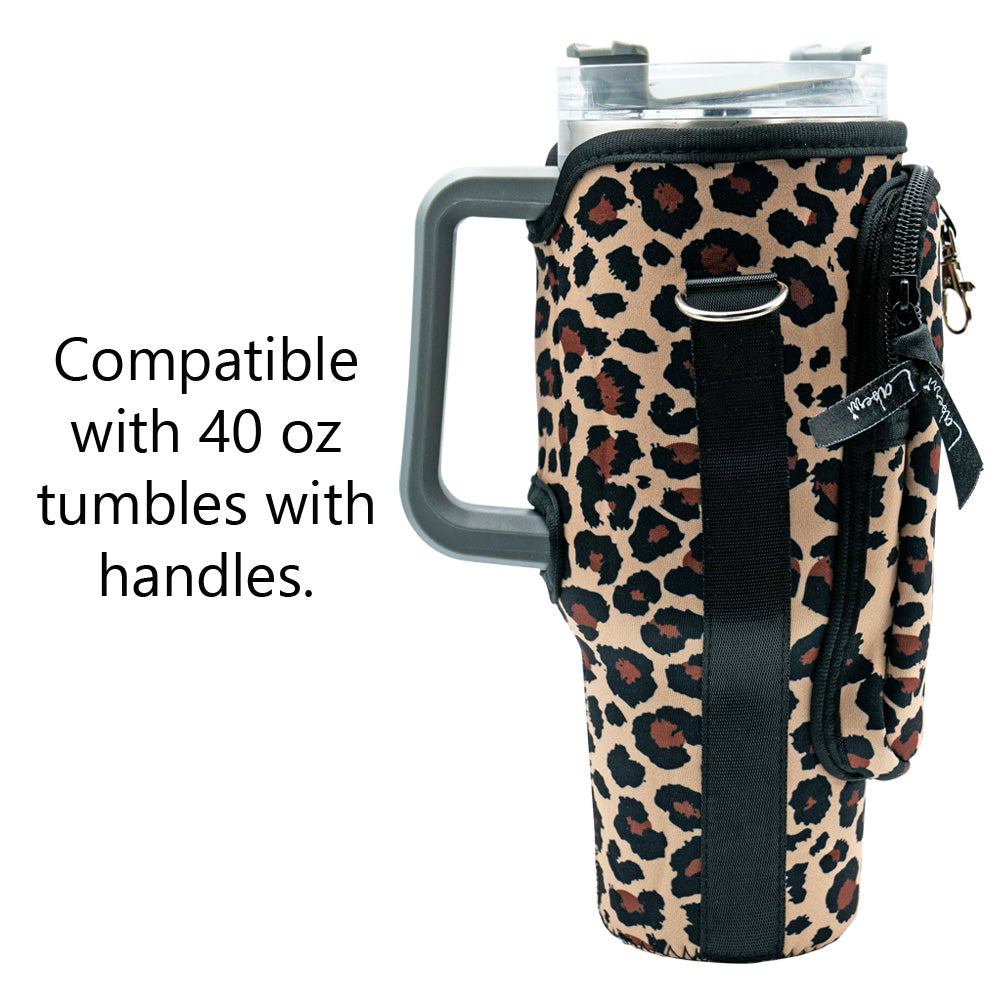 Crossbody 40 oz Tumbler" Handle" Bag - Leopard