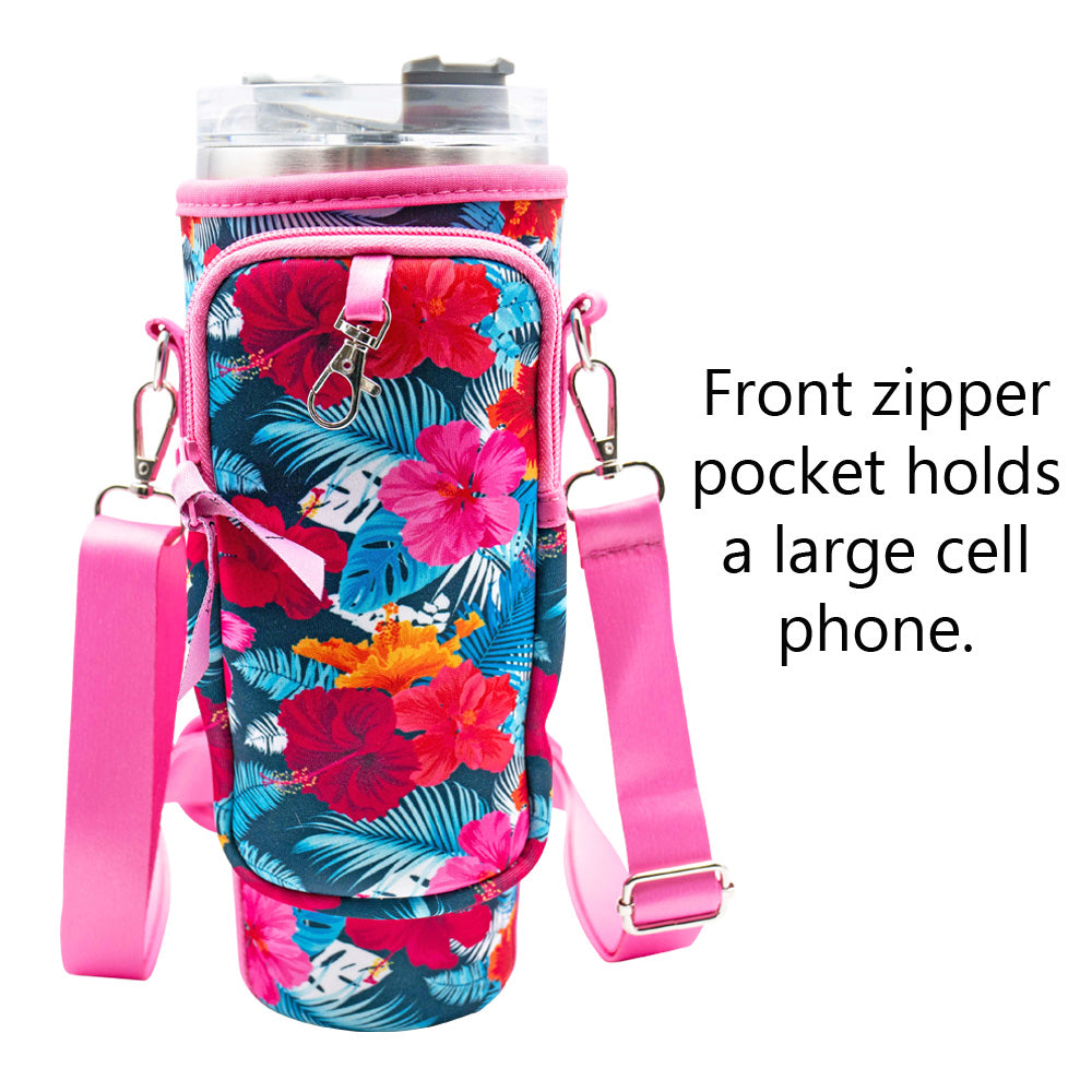 Crossbody 40 oz Tumbler" Handle" Bag - Hawaiian