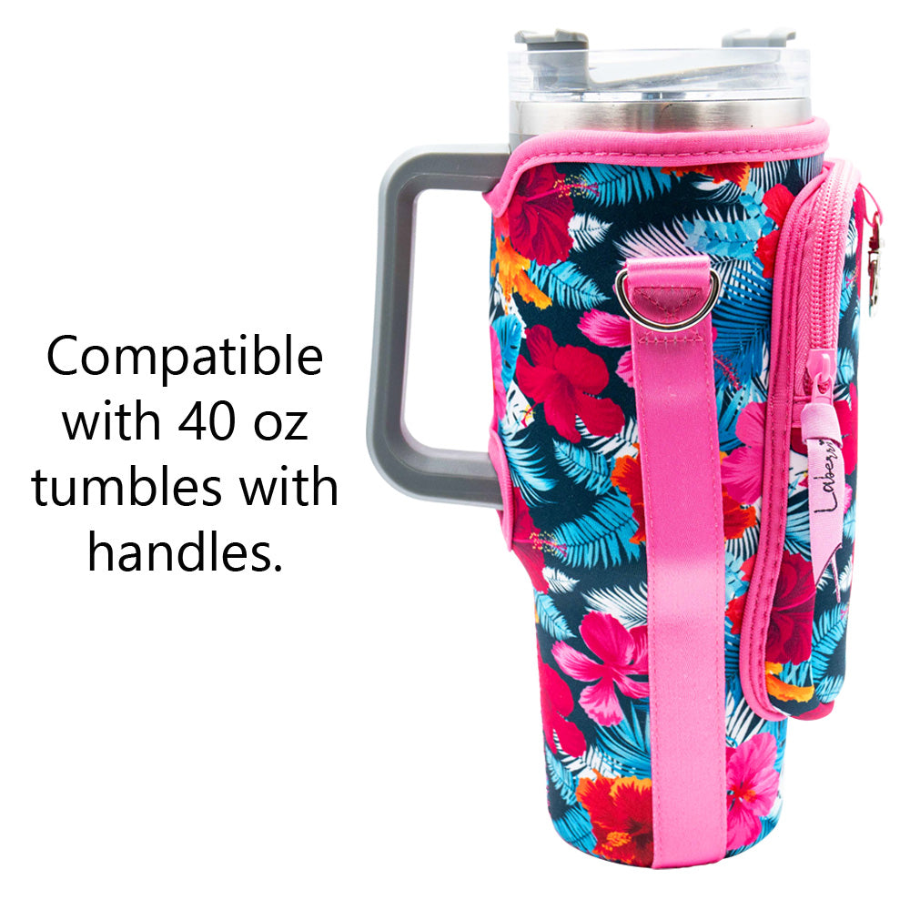 Crossbody 40 oz Tumbler" Handle" Bag - Hawaiian