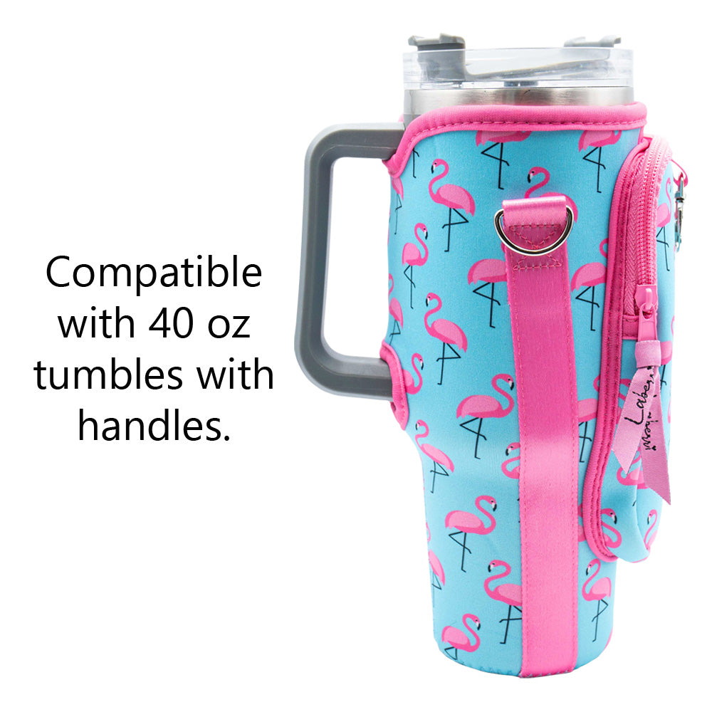 Crossbody 40 oz Tumbler" Handle" Bag - Flamingos