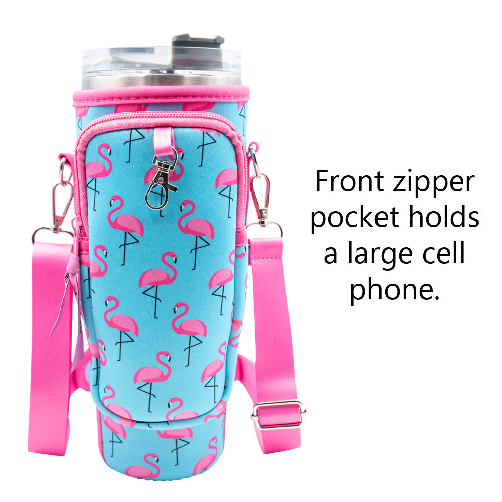 Crossbody 40 oz Tumbler" Handle" Bag - Flamingos