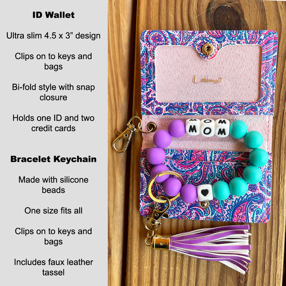 ID Wallet and Bracelet Keychain Set - Mom Paisley