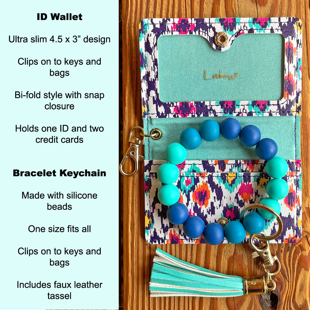 ID Wallet and Bracelet Keychain Set - Aztec and Ocean