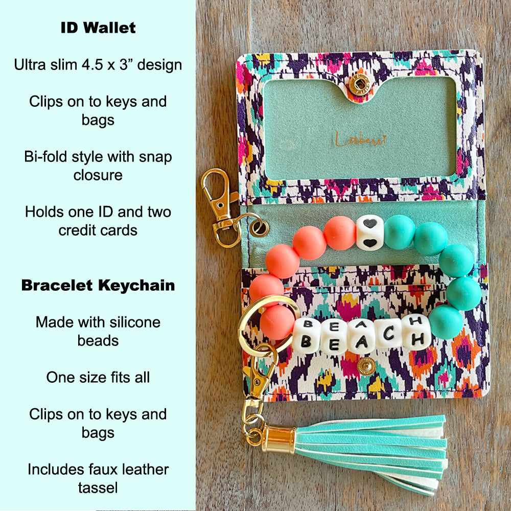 ID Wallet and Bracelet Keychain Set - Beach Aztec