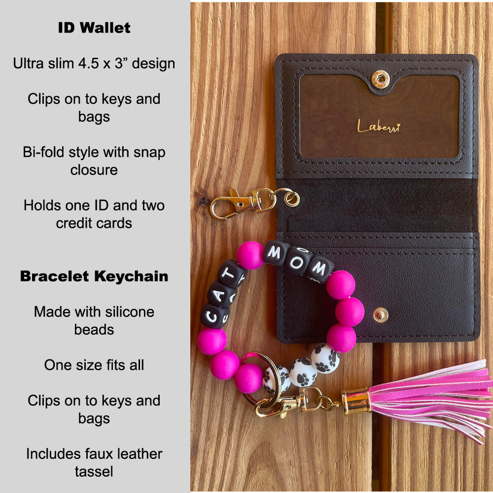 ID Wallet and Bracelet Keychain Set - Cat Mom