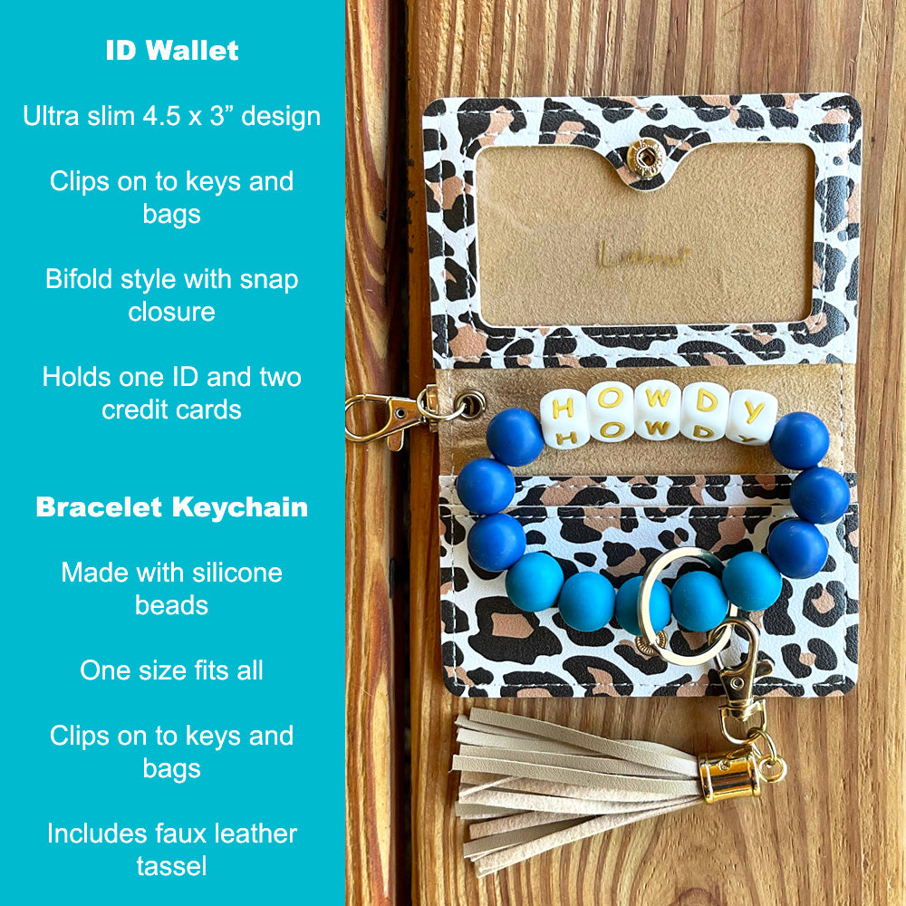 ID Wallet and Bracelet Keychain Set - Howdy Leopard