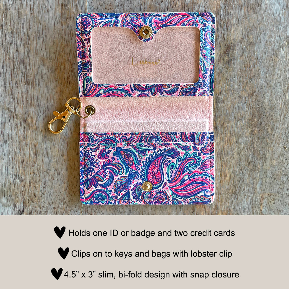 Slim ID Wallet Keychain for Women - Paisley