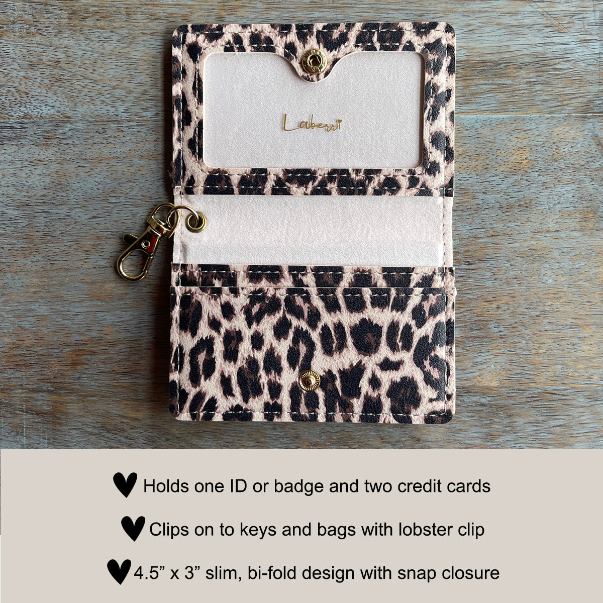 Slim ID Wallet Keychain for Women - Leopard