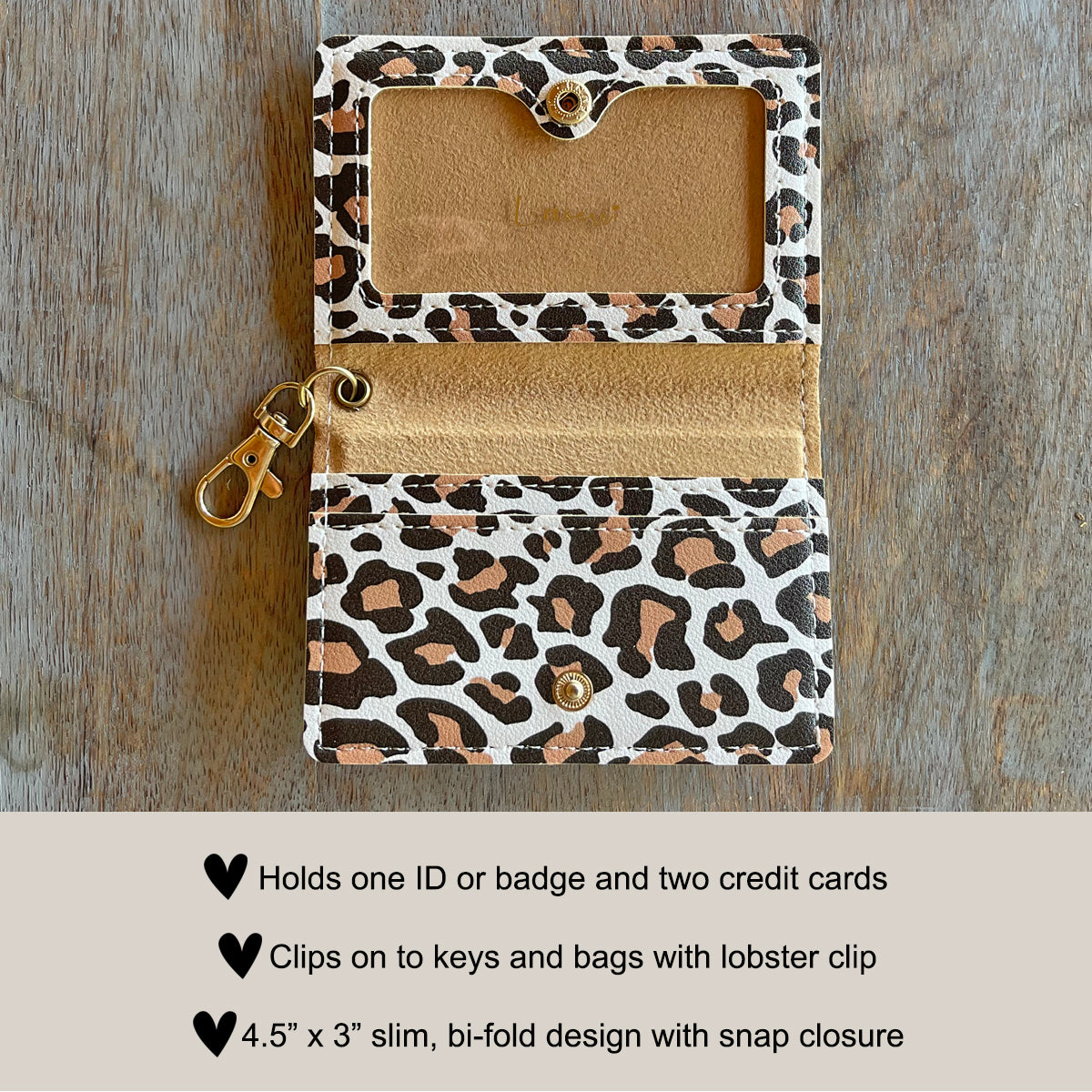 Slim ID Wallet Keychain for Women - White Leopard