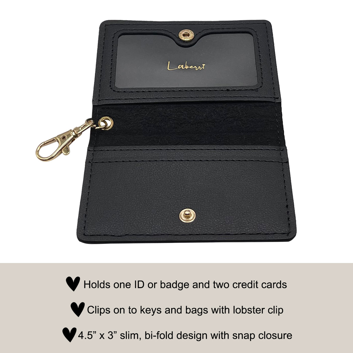 Slim ID Wallet Keychain for Women - Black