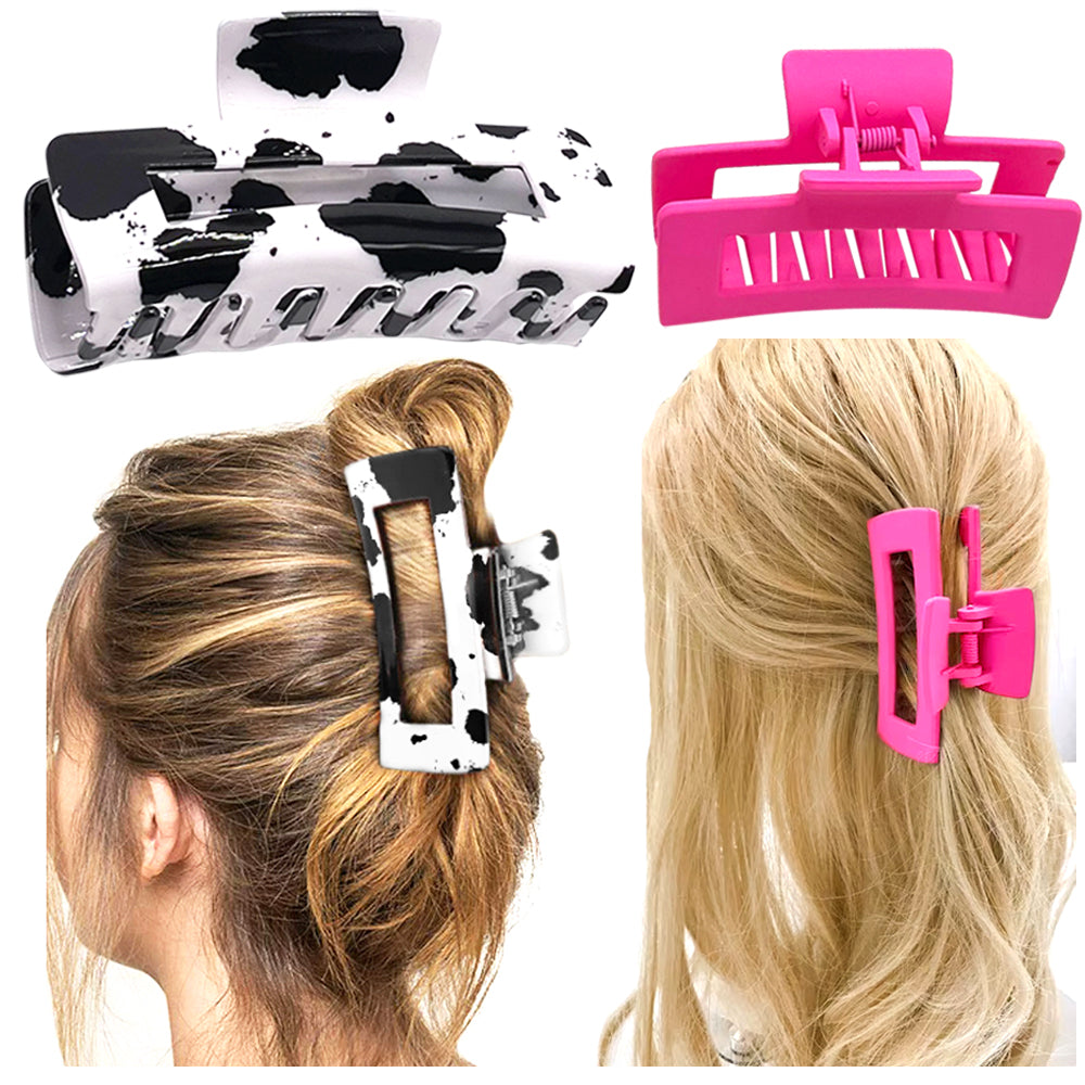 Set of Two Hair Clips - Cow & Hot Pink