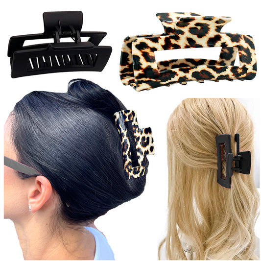 Set of Two Hair Claw Clips - Leopard & Black