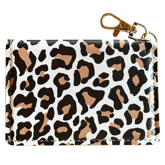 Slim ID Wallet Keychain for Women - White Leopard