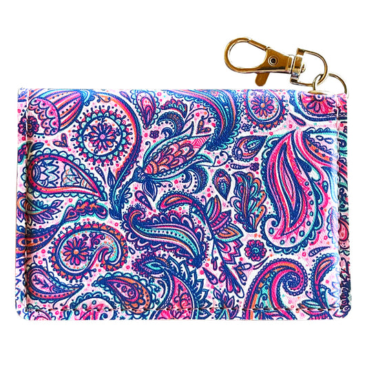 Slim ID Wallet Keychain for Women - Paisley