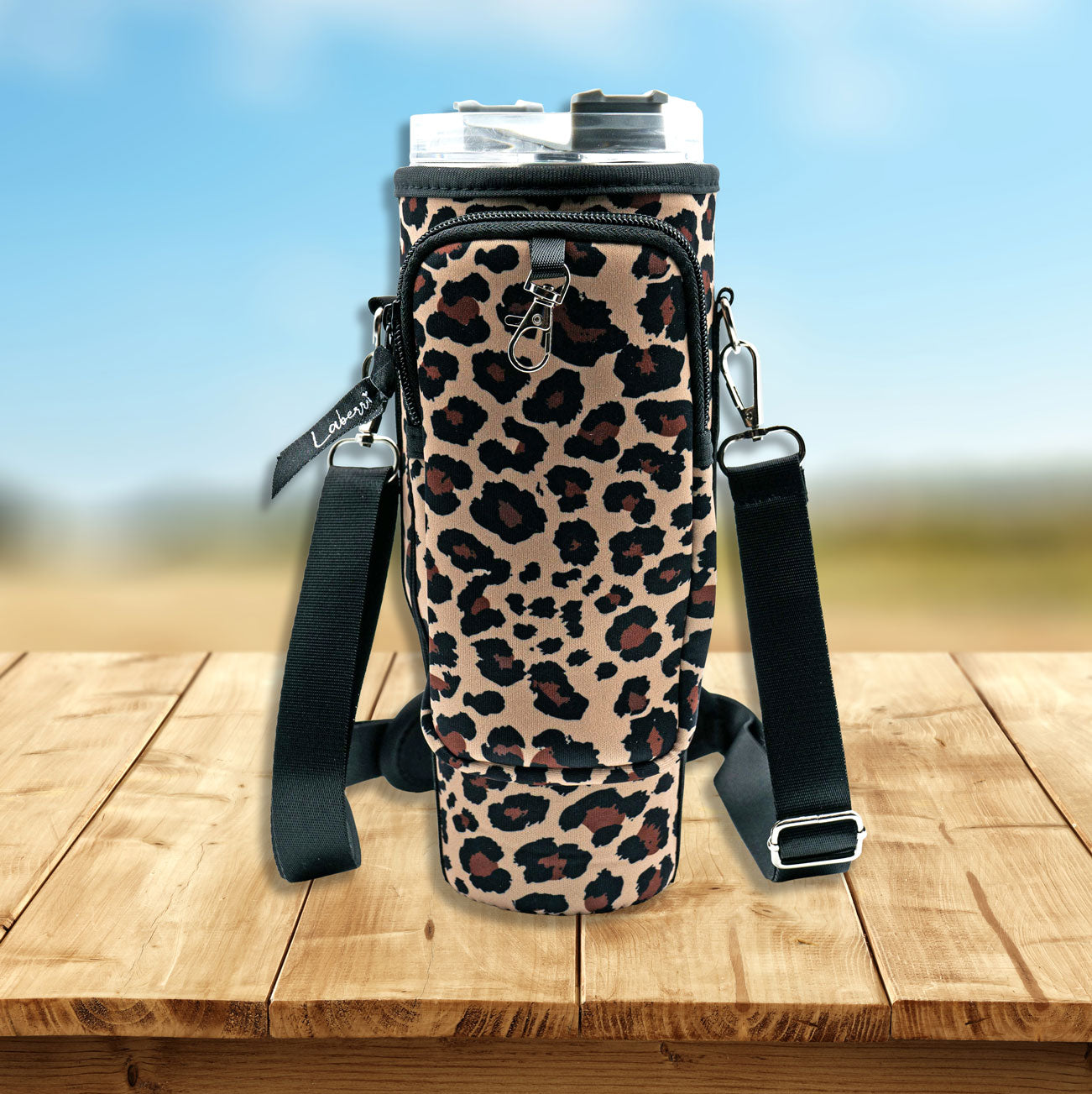 Crossbody 40 oz Tumbler" Handle" Bag - Leopard