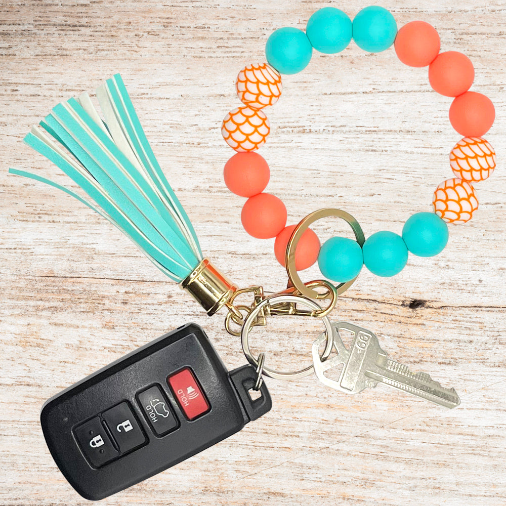 Silicone Bracelet Keychain Wristlet - Sea Coral